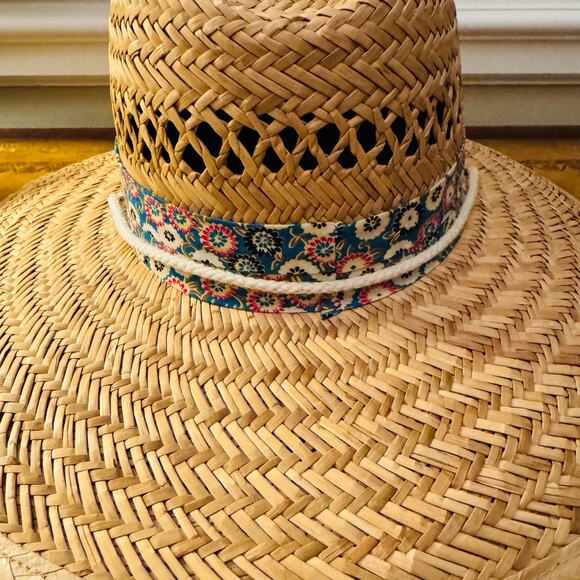Signatures Tan Straw Hat with Floral Band & String Neck Tie Sunhat - Picture 13 of 13